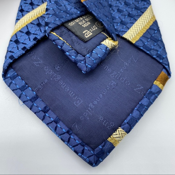 Ermenegildo Zegna Blue Gold Stipe Tie - Picture 2 of 4